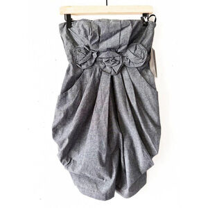 Rhapsody Strapless Gray Bubble Hem Dress with Rosette Detail | Small